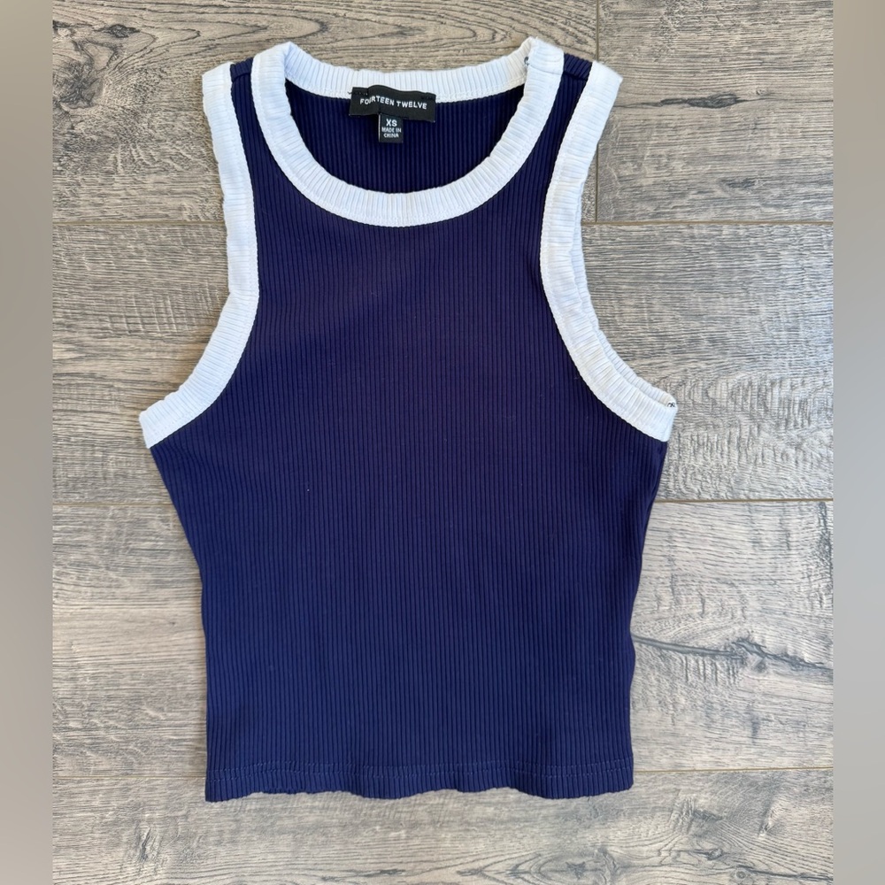 Dark Blue Ribbed Tank Top-stretch XS